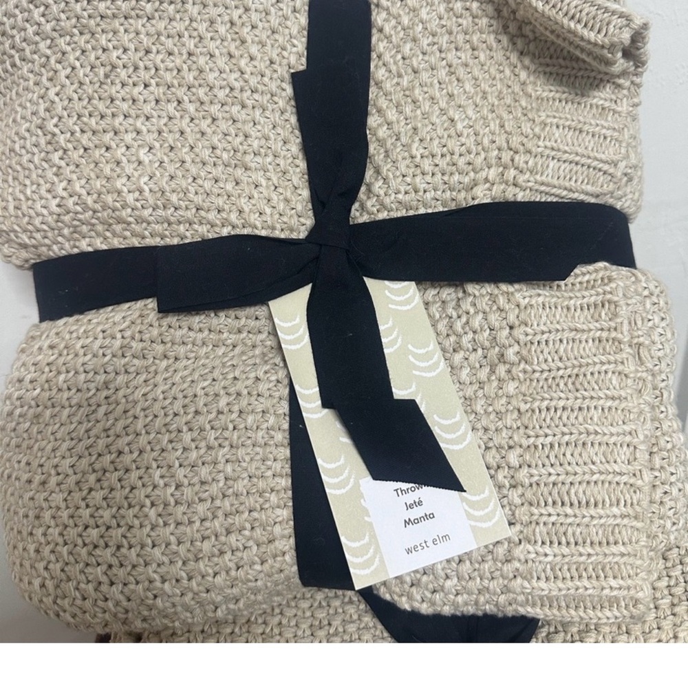 West Elm Beige Knit Throw Blanket - Picture 4 of 5
